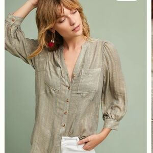 ANTHROPOLOGIE Itzel Metallic Buttondown Top by Akemi+Kin - Size 12